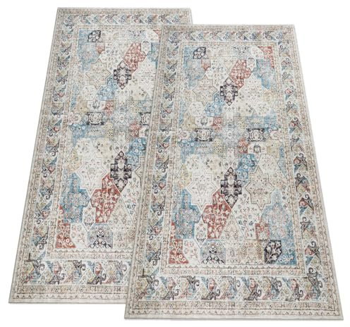 AMEHA Washable Door Mat Large Indoor 80 x 150 cm 2 Pack Welcome Front Doormats Inside Heavy Duty Dirt Trapper Floor Mats, Super Soft Non Slip Doormat for Hallway (Coastal)