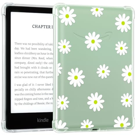 CoBak Clear Case for 6 E-Reader 11th Generation 2024 and 2022 - Ultra Soft Flexible Transparent TPU Skin Bumper Back Cover Reinforced Edge Corners for Kindle, Kobo, Boox, White Daisy
