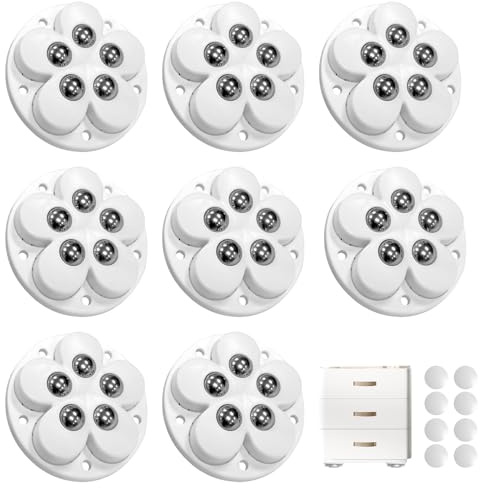 Kugelrollen, 8 Stück Selbstklebende Kugelrollen, 54mm Schwerlastrollen Möbel selbstklebendes, 360° Drehbar Möbelrollen klein, Universal Möbelgleiter für schwere Möbelrollen, Weiß