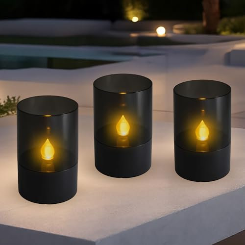 Spetebo Mini Solar LED Tischlampe schwarz 11 x 7 cm - 3er Set - Garten Tischlampe klein warm weiß - Outdoor Deko Beleuchtung Solarleuchte Gartenlicht Tischbeleuchtung Balkon Terrasse