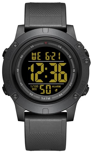 GOLDEN HOUR Digitale Uhren Herren, 5 ATM wasserdichte Sport-Schwimmuhr mit Datum/Woche/Monat/Stoppuhr, Armbanduhr Herren mit Silikonarmband für Männer mit großem LCD-Display