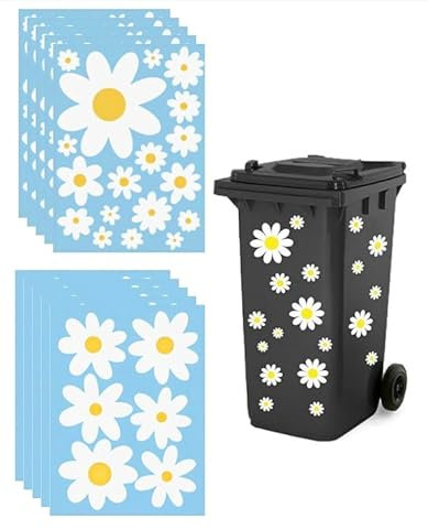 Tivleed Wheelie Bin Stickers, Daisy Dustbin Sticker, Flower Bins Sticker, Self Adhesive Wheelie Bin Labels, Waterproof Daisy Stickers for Bins, Fridge, Wall Decoration
