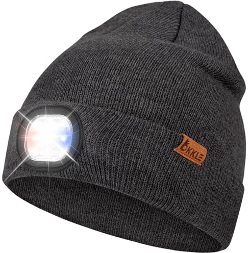 OKKLE LED Mütze mit Licht, USB wiederaufladbare LED Beanie, 3 Modi (Starklicht/Schwachlicht/Warnblinken), ideal zum Gassigehen,Joggen, Camping, Angeln, Herren Damen Geschenke