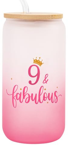 Nwvuop 9 Year Old Girl Gift 9th Birthday Glass for Girls, 9th Birthday Gift for Girls Age 9