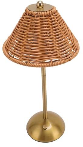 generic Cordless Boho Rattan Table Lamp Rechargeable Dimmable LED, 1800mAh Battery Operated Night Light for Bedroom, Desk, Dining Table, Indoor Outdoor Decorative Lighting