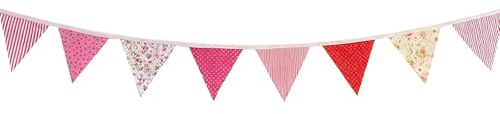 Wimpelkette aus Stoff, dreieckig, florales Karomuster, 3,1 m, mit 12 rosa Wimpeln, für Geburtstag, Taufe, Hochzeit, Babyparty, Gartenparty-Dekoration.