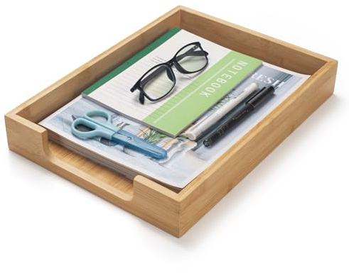 Wood Letter Tray, Bamboo Desk Tray, Wooden Desktop Organizer for Papers, Documents, Magazines, Files