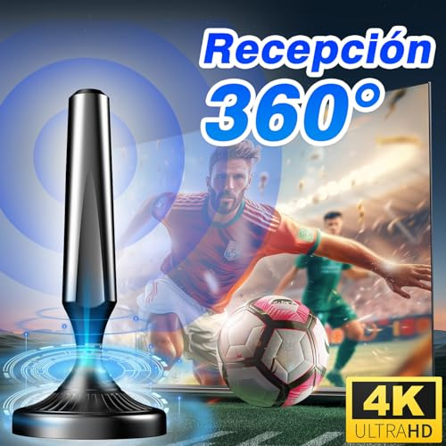 Antena TV Interior Potente HD para Smart TV – Antena TDT Digital con Recepción 360° Omnidireccional, Base Magnética Estable, Fácil Instalación, Compatible DVB-T2/DVB-T, Soporta 4K/1080P, Sin Cuotas