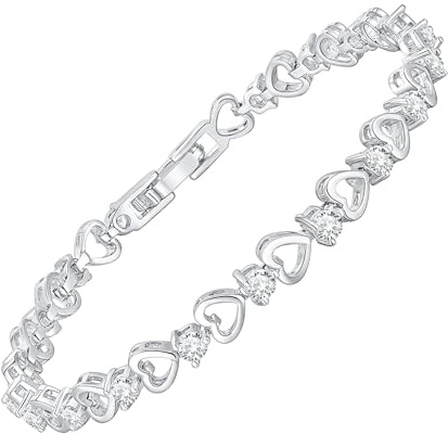 TempBeau Armband Damen Gold Silber Armkette - 14K Gold/Weißgold Vergoldet Armband Mädchen aus Kupfer, Armbänder mit Herz & Zirkonia, Trauzeugin Armband für Hochzeitstag Geburtstag Jahrestag