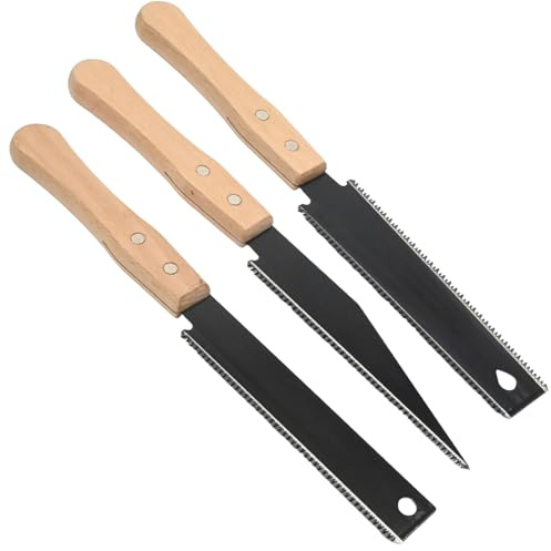 Hoypeyfiy Japanese Hand Saw Set, 3-Pack Fine Tooth Pull Saws for Woodworking, 31 cm (12 Inches) Blade Length, Sharp Double-Edged Tools with Wooden Handles (Black)