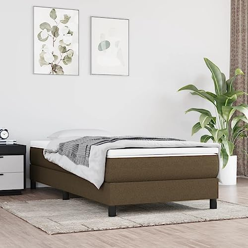 Yunovire Boxspringbettgestell Dunkelbraun 100x200 cm Stoff, Robustes Holzwerkstoff-Untergestell für Matratzen, stabiles Bettgestell mit Sperrholzlatten, modernes Design für Schlafzimmer