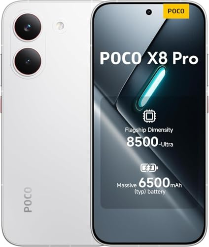 POCO X8 Pro, Smartphone 8+512 GB, flagship Dimensity 8500-Ultra, 6500mAh (typ) battery, ultra-bright AMOLED display, 50MP Sony IMX882 with OIS, white, 1 year extra warranty, charger not included