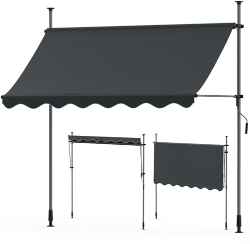 Huracan Klemmmarkise Balkon 200x120cm, Markise Einziehbar aus Polyester, Balkon Sonnenschutz, Höhenverstellbar Balkonmarkise mit Handkurbel, UV-beständig, Sonnenmarkise ohne Bohren, Anthrazit