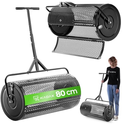 KADAX Spandiconcime da 100 l con tamburo a maglia fine, spandiconcime in acciaio con manico a T, regolabile in altezza