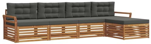 vidaXL Outdoor-Sofagarnitur mit Kissen 5 pcs Natur und Anthrazit, Gartenlounge, Moderne Outdoor-Sofa, gemütliche Sitzgruppe, langlebige Terrasse für entspannte Stunden