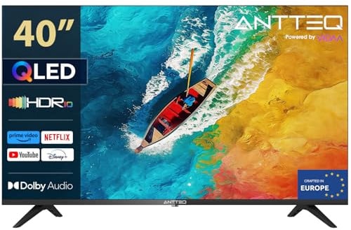 Antteq AV40F5Q 2K QLED Smart TV 40 Pollici Bluetooth con HDR10 Triplo Tuner HD (DVB-C/-S2/-T2), App Store, Netflix, Prime Video, Rakuten TV, DAZN, YouTube [Classe di efficienza energetica E]