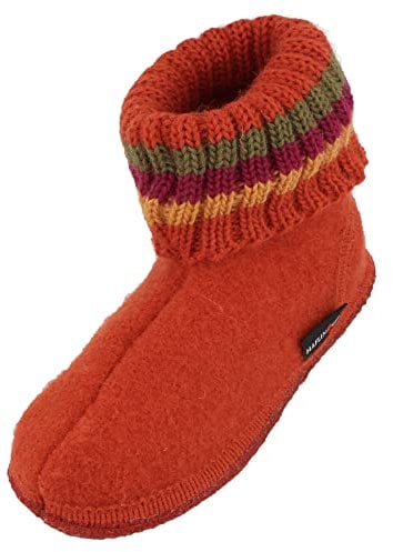 HAFLINGER Hüttenschuh Paul mit Kragen aus reiner Schurwolle Orange (Rost 43), EU Gr. 26