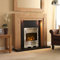 Electric Oak Mantel Surround Black Modern Wall Silver Steel Flame Fire LED Fireplace Suite Lights Spotlights 48