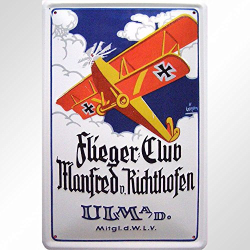 unbekannt Blechschild 20x30 cm FLIEGERCLUB Manfred v. RICHTHOFEN ULM Flugzeug Doppeldecker Metall Schild