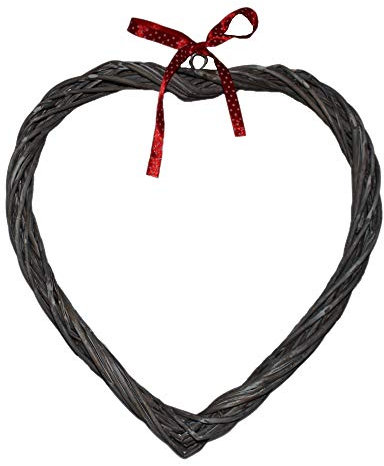 Gris Lavado Sauce Ancho Corazón Corona Con Rojo de topos Cinta mimbre Regalo