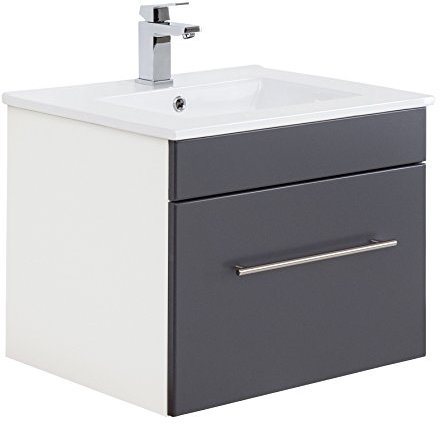 Posseik Badmöbelserie VIVA 60 Waschplatz, Anthrazit + Weiß, Waschtisch 61,5 cm breit Keramik Waschbecken