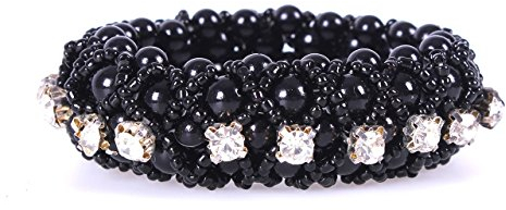 QHP Knotenband Haargummi Diamond mit Perlen in verschiedenen Größen und Strass-Steinen (Schwarz)