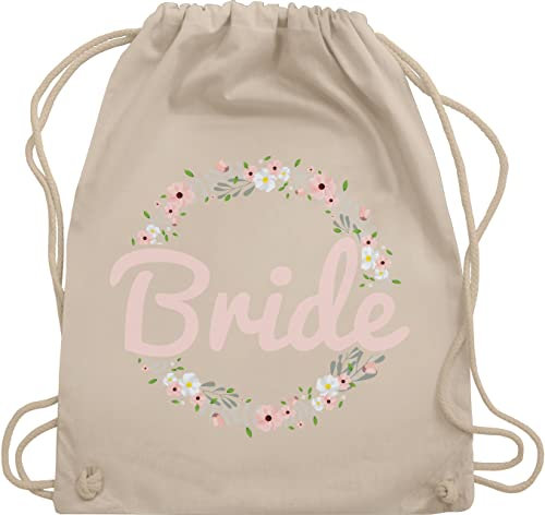 Shirtracer Turnbeutel Rucksack - JGA Junggesellenabschied Frauen - Bride Blumenkranz rosé - Unisize - Naturweiß - bachelorette party accessories brauttaschen jungesselnabschied bripe juterucksäcke