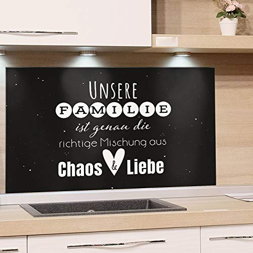 GRAZDesign Küchenrückwand Glas Schwarz, Nischenrückwand Küche Familienspruch, Glasplatte Küche Küchenspruch, Spritzschutz Küche Glas Küchenmotiv / 100x50cm