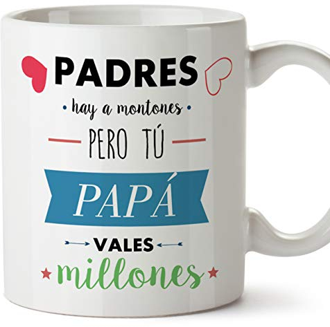 MUGFFINS Taza Papá - Padres hay a montones pero tú PAPÁ vales millones - Taza Desayuno con Frases/Mensajes. Idea Regalo Día del Padre. Cerámica 3