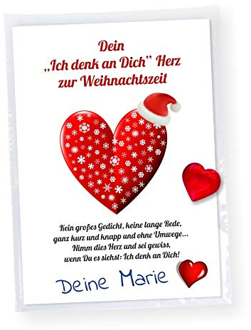 Kleines Geschenk zu Weihnachten - Ich denke an Dich - mit zusätzlichem kleinen Herz als Glücksbringer