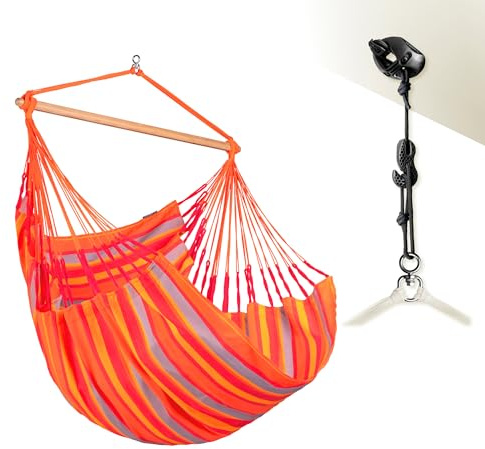 LA SIESTA® Domingo - Chaise Hamac Confort Intempéries, Fibre Fonctionnelle, Fabrication Kolumbien, Grande Surface, Stabilisateur Bambou, Relaxation en Plein Air - Toucan, Kingsize avec Fixation