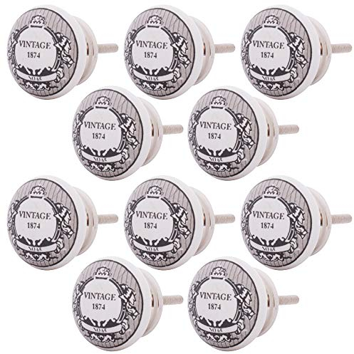 Knober Vintage Möbelknöpfe Keramik Porzellan Vintage Landhausstil Shabby-Chic 40mm Knauf Türgriff (10 X Badge - Vin05)