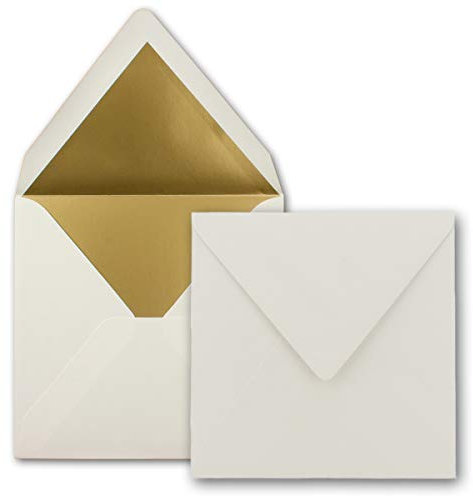 25 quadratische Brief-Umschläge - 15,5 x 15,5 cm, Naturweiß (Weiß) - mit Gold-Papier gefüttert - Nassklebung - FarbenFroh by GUSTAV NEUSER