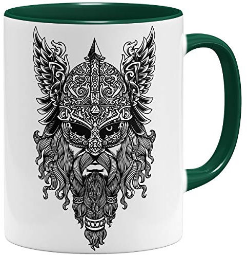 OM3® Viking-Valknut Tasse | Keramik Becher | 11oz 325ml | Odin Wikinger Skull Nordic Warrior | Grün