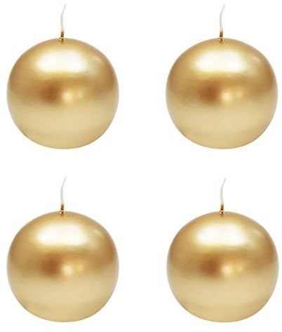Ebersbacher Kerzenfabrik GmbH Kugelkerzen Gold lackiert, 4 Stück, Größe ca. Ø 80 mm, einzeln in Folie, runde Kerze Weihnachtskerze Adventskerze