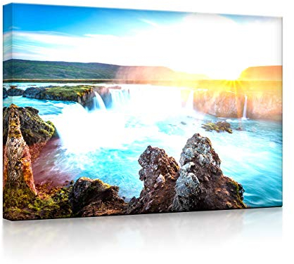 lightbox multicolor | Bild mit LED Licht | Idyllische Wasserfälle bei Sonnenuntergang | 100x70 cm | Fully Lighted