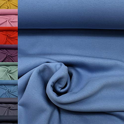 MAGAM-Stoffe Berlin dicker Sweat Stoff Uni innen angeraut und weich Meterware 50cm (11. Altblau)