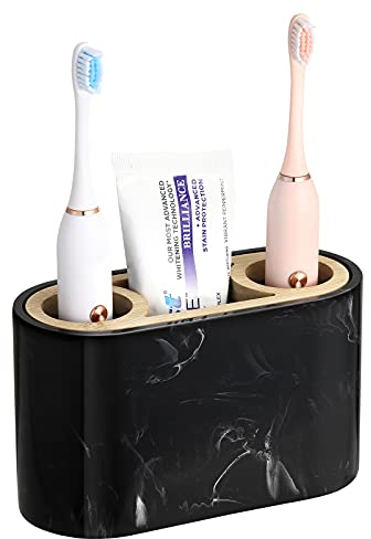 Shinowa Porte Brosses à Dents en Résine avec Trou de Drainage, Support de Brosse à Dents Électrique à 3 Compartiments, Organisateur Salle de Bain pour Comptoir Lavabo Toilettes, Encre