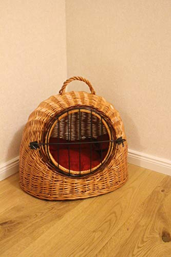 Marcus Katzentransportkorb Katzenschlafplatz aus Weide mit Metallgitter und Kissen L M XL XXL Transportkorb Transportbox für Hunde oder Katzen (M= 50x40x45cm)