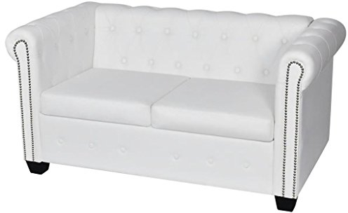 Tidyard Chesterfield 2-Sitzer-Sofa Ledersofa Loungesofa Couchsofa Sofagarnitur Vintagebürosofa Polstermöbel Stilsofa Couchgarnitur Polstersofa Kunstleder Weiß 145,5 x 76 x 70 cm