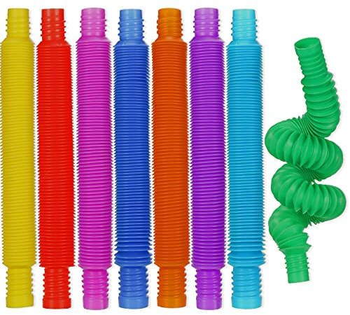 Skylety 8 Stücke Mini Pop Röhren Sensorik Spielzeug, Bunt Stretchrohr, Pop Röhren Zappel Spielzeug für Stressabbau Party Bevorzugungen