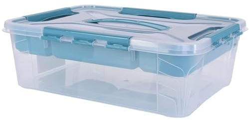 keeeper Aufbewahrungsbox mit Deckel und Einsatz, 39 x 29 x 12,4 cm, 10 l, Hubert+Hilda, Transparent/Aqua Blau