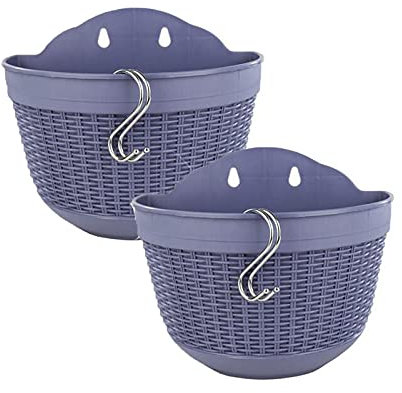 SXJC Jardineras Colgantes 2 Piezas Jardinera para Colgar en La Pared Maceta De Plástico con Drenaje y 4 Ganchos para Maceta De Montaje en Pared De Valla,Darkblue-Small