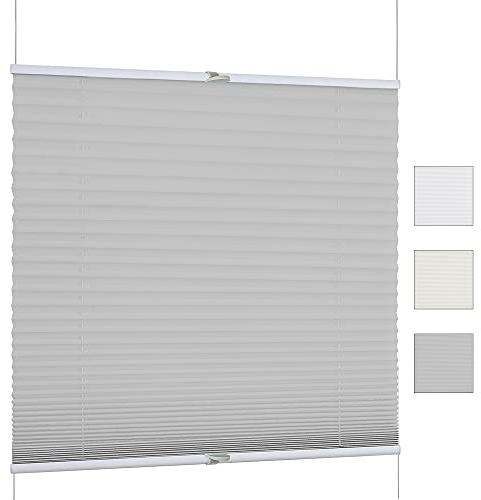 iomangio® Klemm Plissee ohne Bohren Faltrollo mit Klemmträger 70cm x 130cm Grau Klemmrollo Blickdicht Sonnenschutz Jalousie für Fenster Fertigplissee Rollo