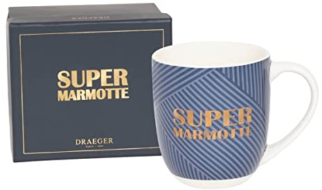 DRAEGER PARIS - Mug en Céramique - Bleu - Super Marmotte - Idée cadeau Famille, Ami, Collègue, Saint-Valentin, Anniversaire - Humour, Amitié - 320 ml - Avec Boîte Cadeau
