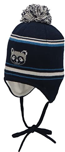 Sterntaler Baby Jungen GOTS Bommelmütze Waschbär - Aus Baumwolle Mit Ohrenklappen Und Bindeband - Marine, 47