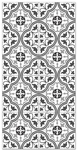 Panorama Tapis Vinyle - Modèle Carreaux Ciments Fleur Gris 80x250 cm - Différentes Tailles - Deco Maison, Cuisine, Chambre et Exterieur