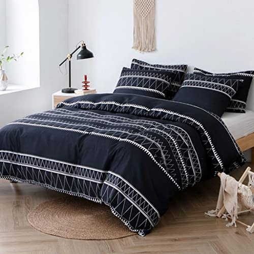 Lekesky Bettwäsche 200x200 - Sommer Bettwäsche 200x200 mit Reißverschluss, 1 Bettbezug 200x200 cm + 2 Kopfkissenbezug 80x80 cm, Schwarz