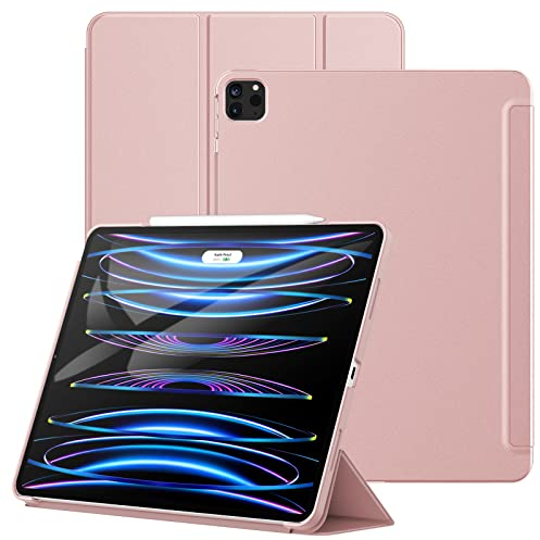 JETech Hülle für iPad Pro 12,9 Zoll (Modell 2022/2021, 6./5. Generation), Schützende Harte Rückenschale Weiche Berührung Tablet Ständerabdeckung, Auto Wachen/Schlafen (Roségold)