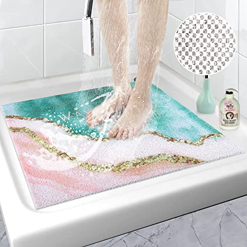 Duschmatte rutschfest 60 x 60 cm | Badewannenmatte Waschbar | Badematte Badewanne Anti-Schimmel | PVC Luffa Antirutschmatte Badewanne | Duschmatte mit Ozean Marmor